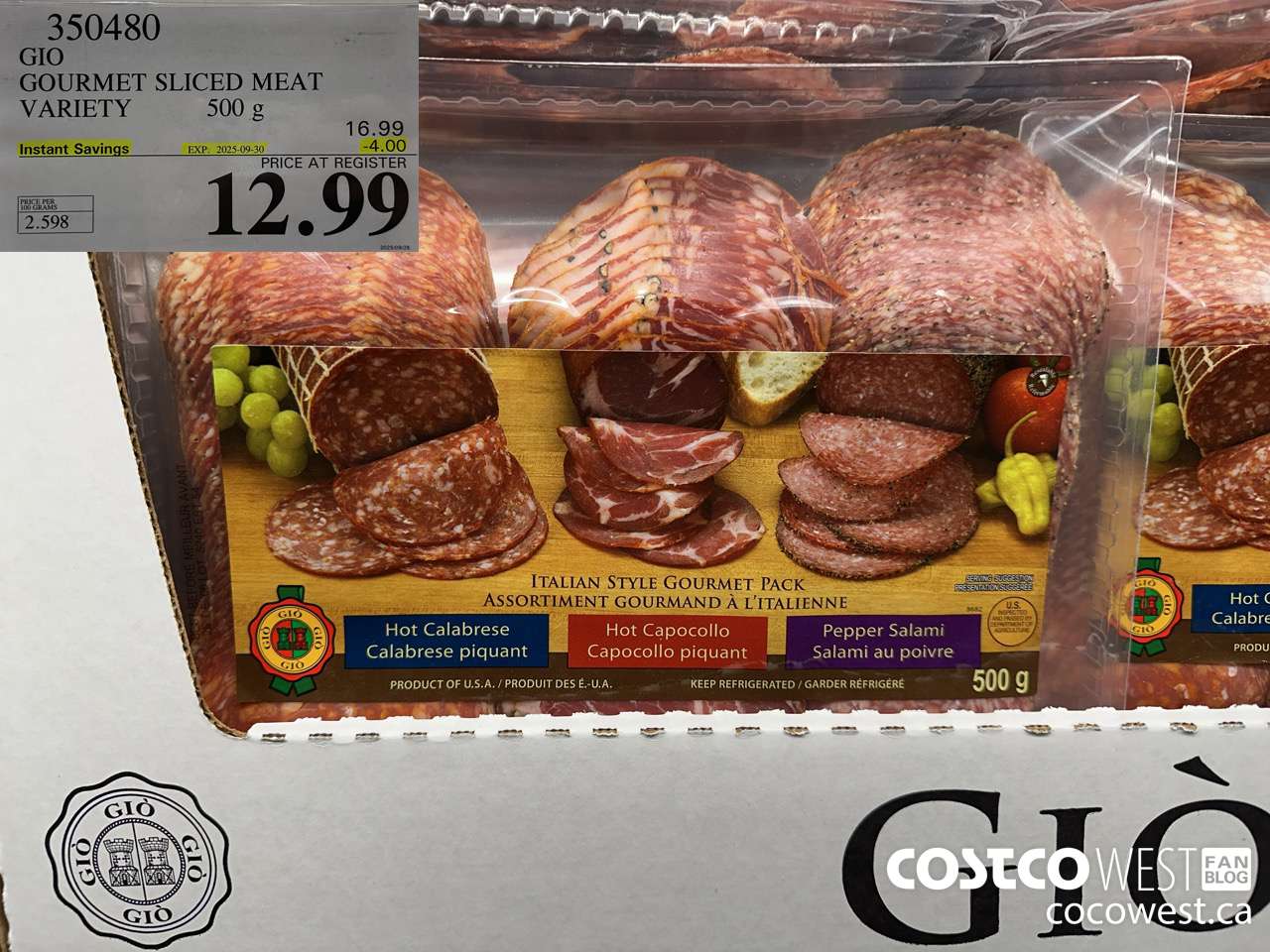 350480 GIO GOURMET SLICED MEAT VARIETY 500 g ($4.00 INSTANT SAVINGS EXPIRES ON 2025-09-30) $12.99