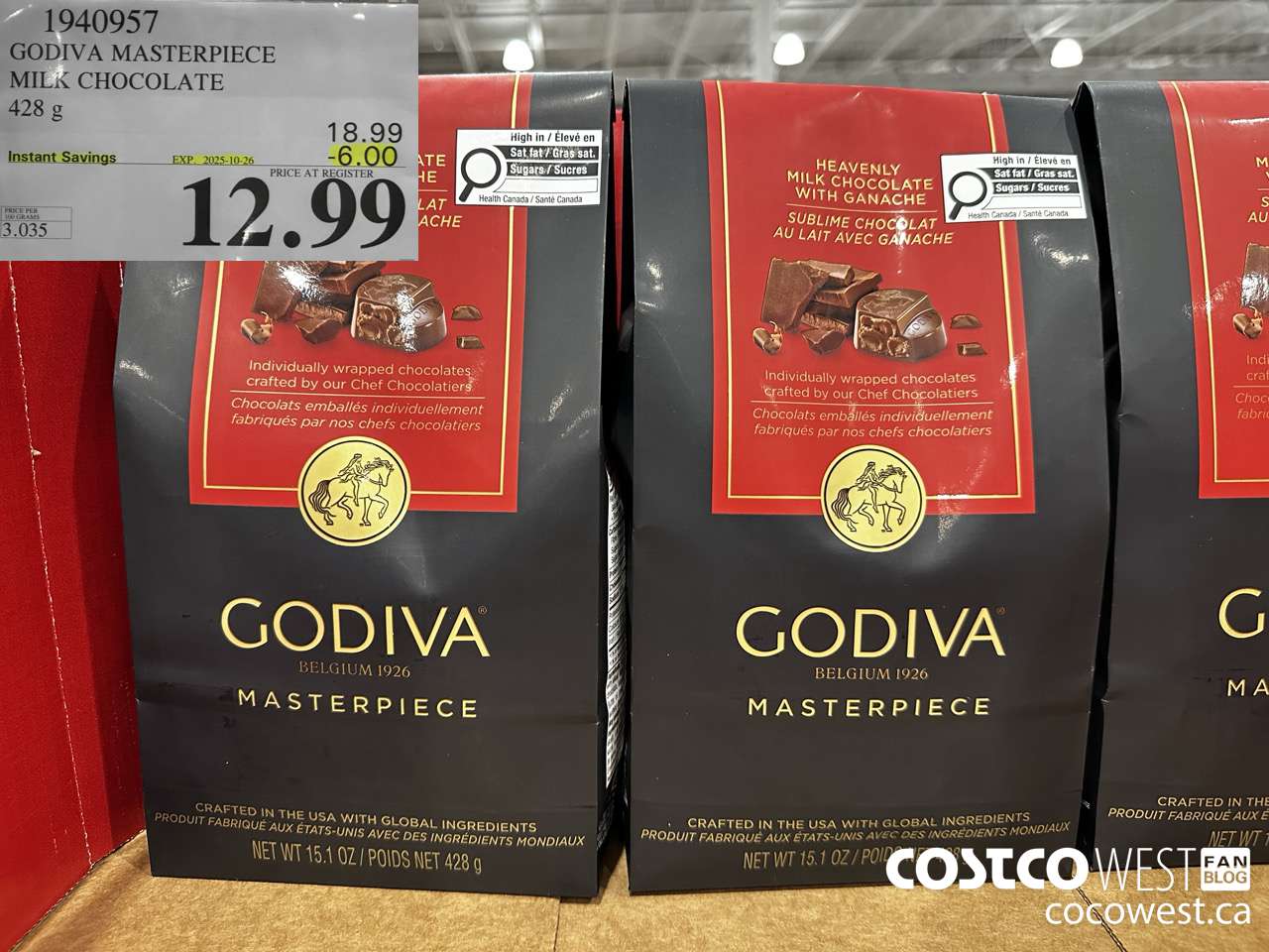 1940957 GODIVA MASTERPIECE MILK CHOCOLATE 428G ($6.00 INSTANT SAVINGS EXPIRES ON 2025-10-26) $12.99