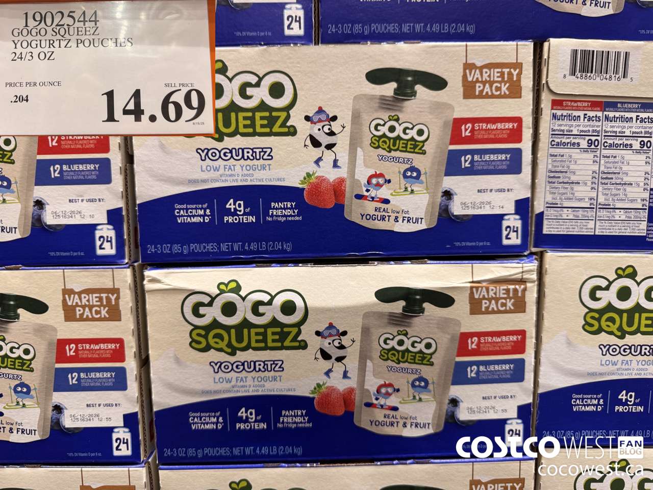 1902544 GOGO SQUEEZ YO0GURTZ POUCHES 24/3 OZ $14.69