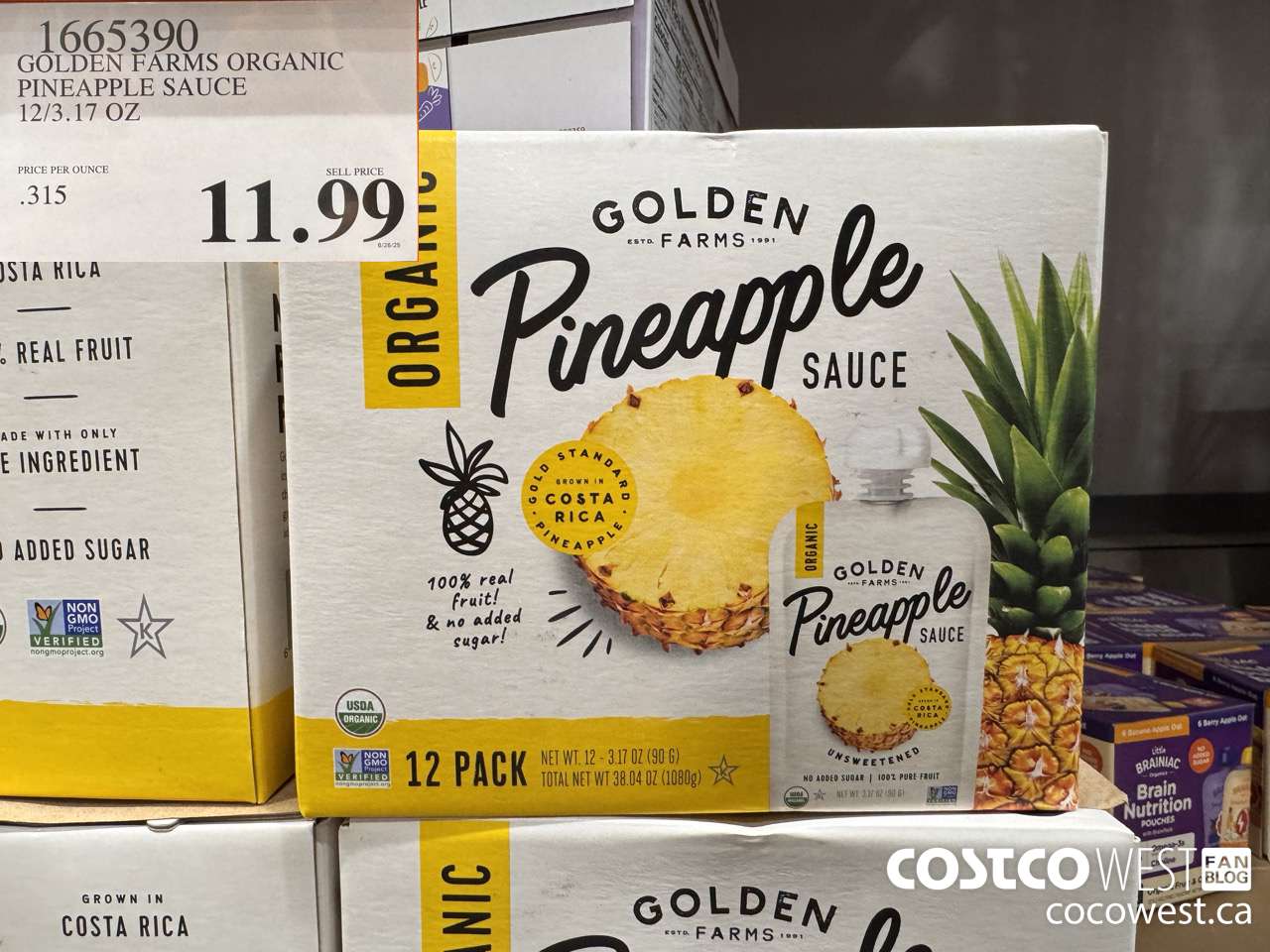 1665390 GOLDEN FARMS ORGANIC PINEAPPLE SAUCE 12/3.17 OZ $11.99