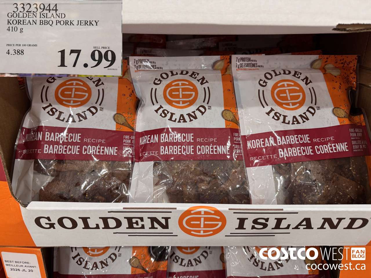 3323944 GOLDEN ISLAND KOREAN BBQ PORK JERKY 410G $17.99