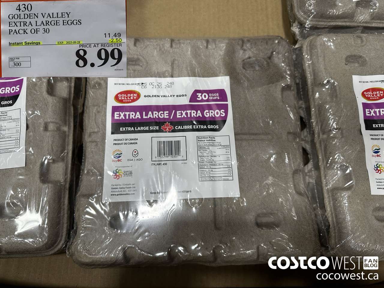 430 GOLDEN VALLEY EXTRA LARGE EGGS 2.5 dozen ($2.50 INSTANT SAVINGS EXPIRES ON 2025-09-28) $8.99
