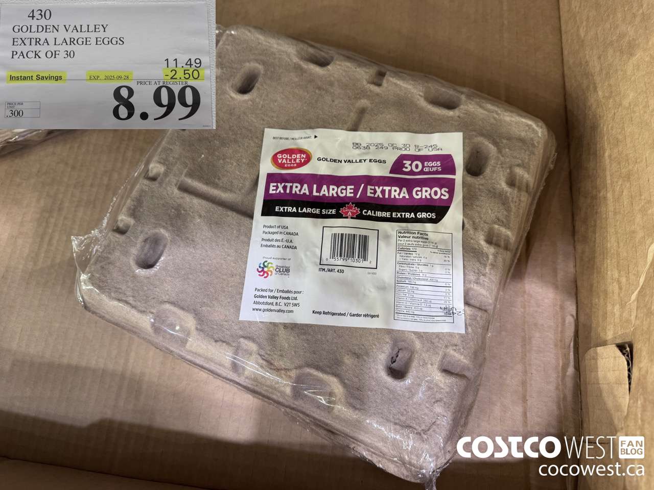 430 GOLDEN VALLEY EXTRA LARGE EGGS 2.5 dozen ($2.50 INSTANT SAVINGS EXPIRES ON 2025-09-28) $8.99