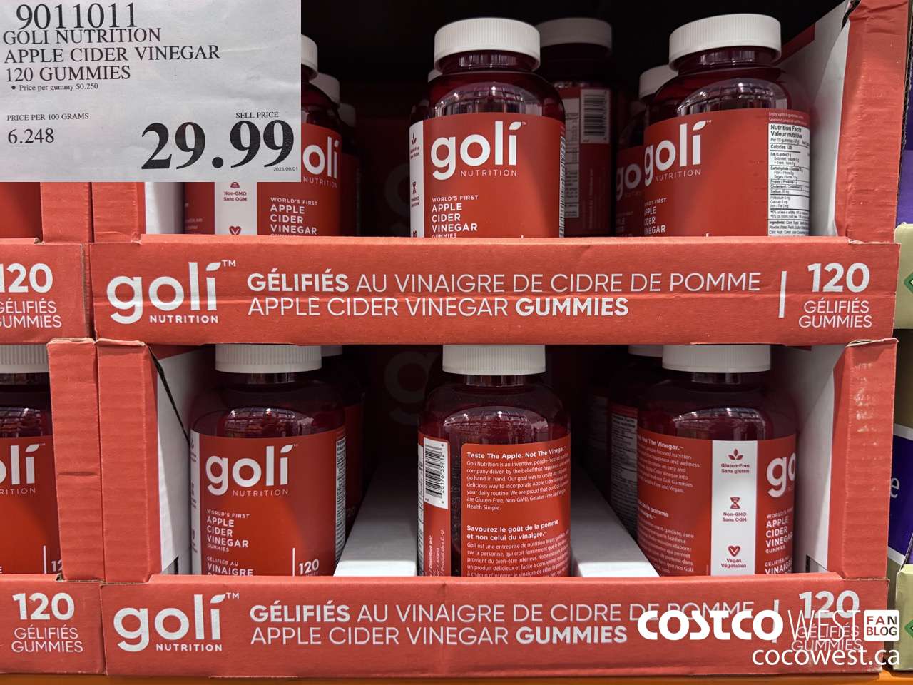 9011011 GOLI APPLE CIDER VINEGAR 120 VEGAN GUMMIES $29.99