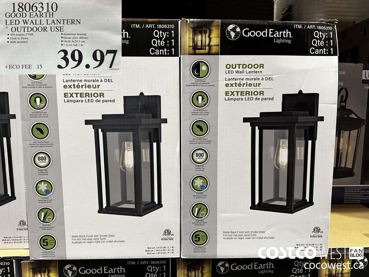 1806310 GOOD EARTH LED WALL LANTERN OUTDOOR USE $39.97