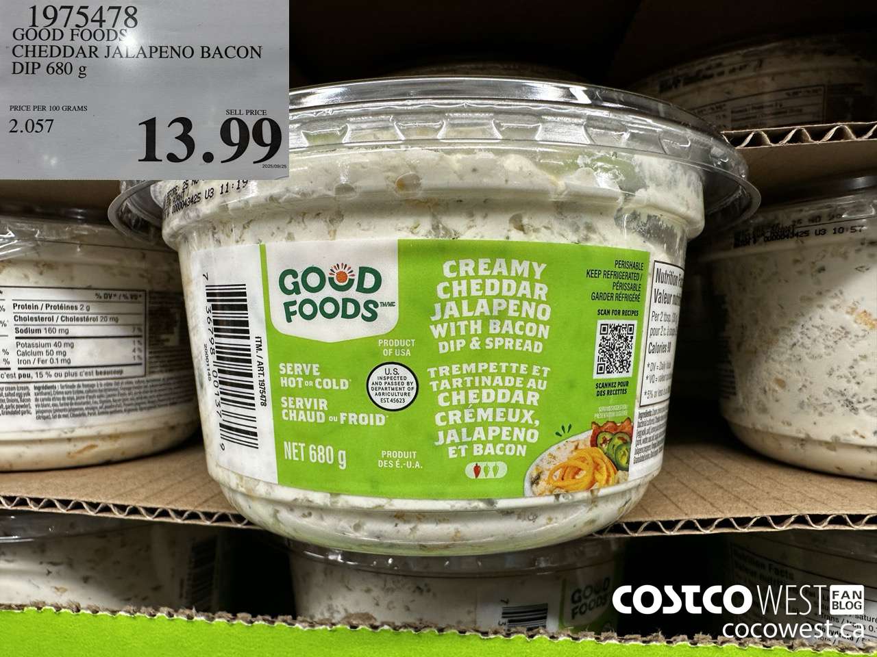 1975478 GOOD FOODS CHEDDAR JALAPENO BACON DIP 680G $13.99