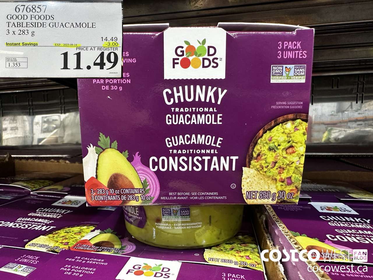 676857 GOOD FOODS TABLESIDE GUACAMOLE 3 x 283 g ($3.00 INSTANT SAVINGS EXPIRES ON 2025-09-14) $11.49