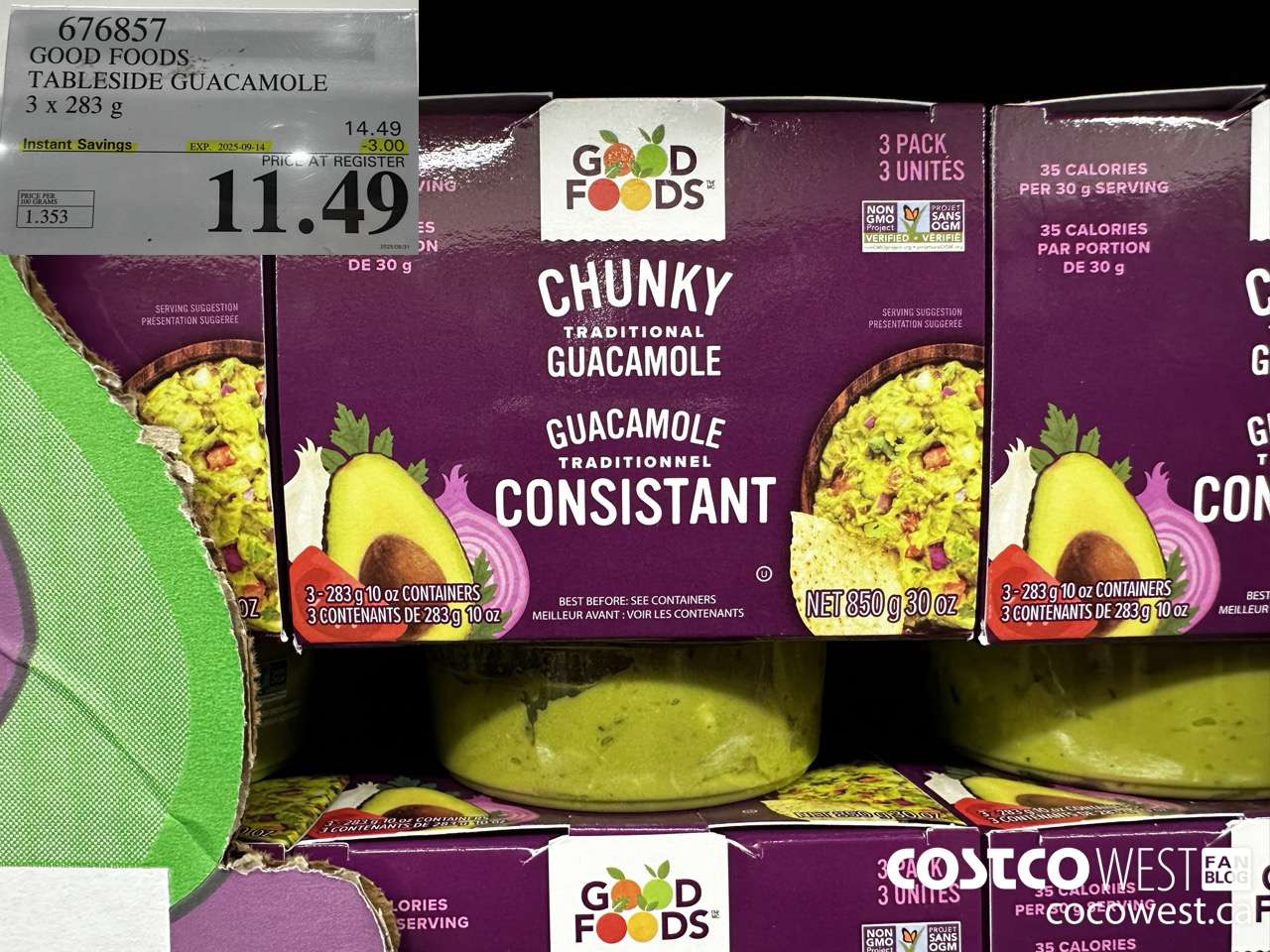 676857 GOOD FOODS TABLESIDE GUACAMOLE 3 x 283 g ($3.00 INSTANT SAVINGS EXPIRES ON 2025-09-14) $11.49