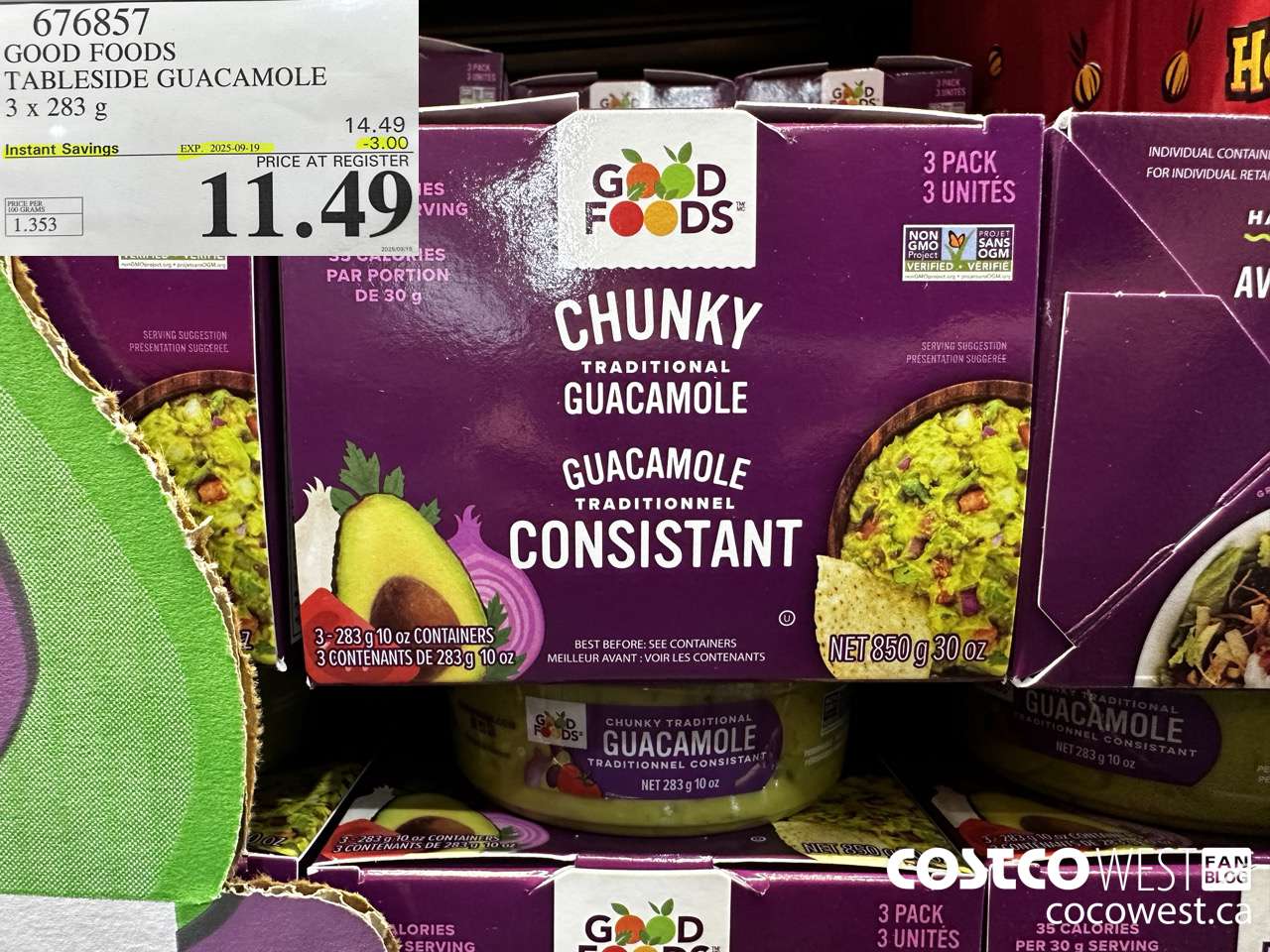 676857 GOOD FOODS TABLESIDE GUACAMOLE 3 x 283 g ($3.00 INSTANT SAVINGS EXPIRES ON 2025-09-19) $11.49