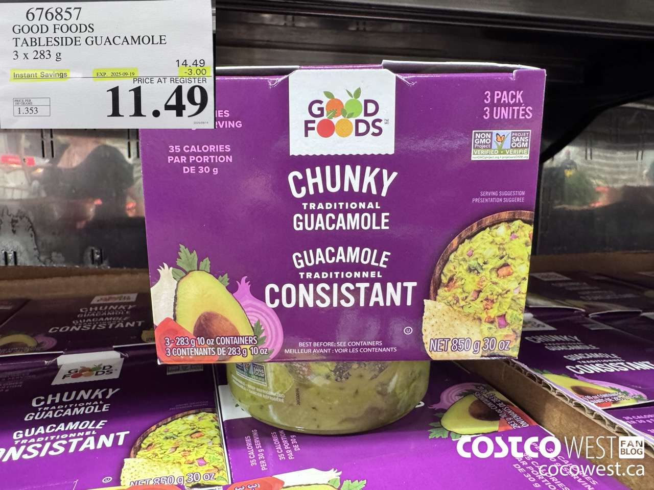 676857 GOOD FOODS TABLESIDE GUACAMOLE 3 x 283 g ($3.00 INSTANT SAVINGS EXPIRES ON 2025-09-19) $11.49