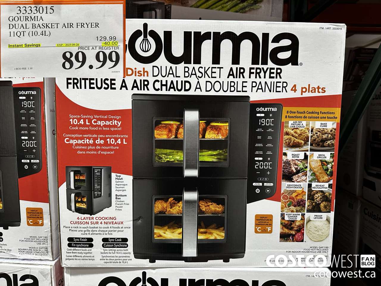 3333015 GOURMIA DOUBLE DECKER AIR FRYER 11QT (10.4L) ($40.00 INSTANT SAVINGS EXPIRES ON 2025-09-28) $89.99