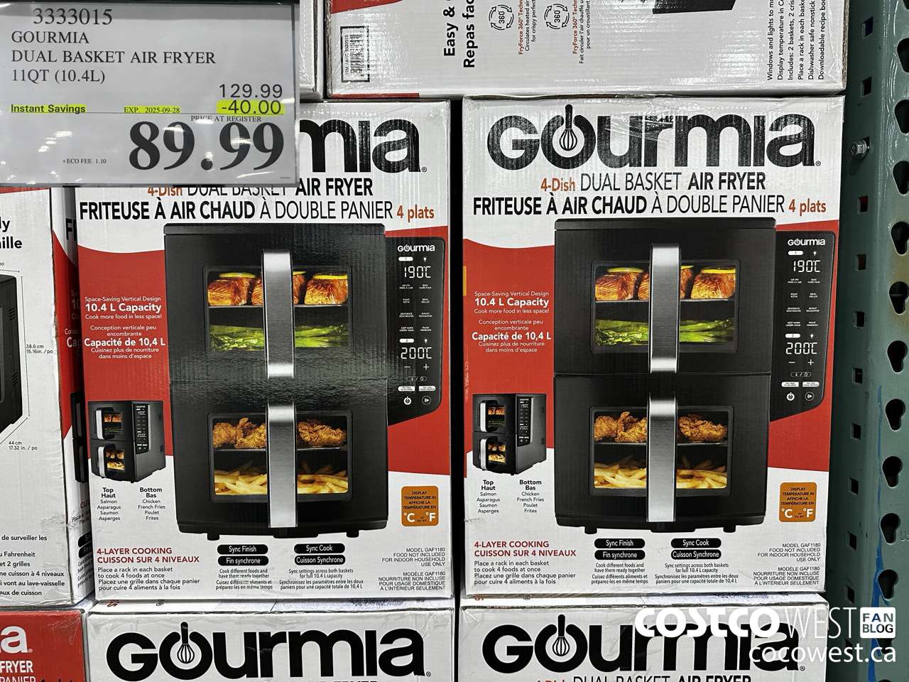 3333015 GOURMIA DOUBLE DECKER AIR FRYER 11QT (10.4L) ($40.00 INSTANT SAVINGS EXPIRES ON 2025-09-28) $89.99