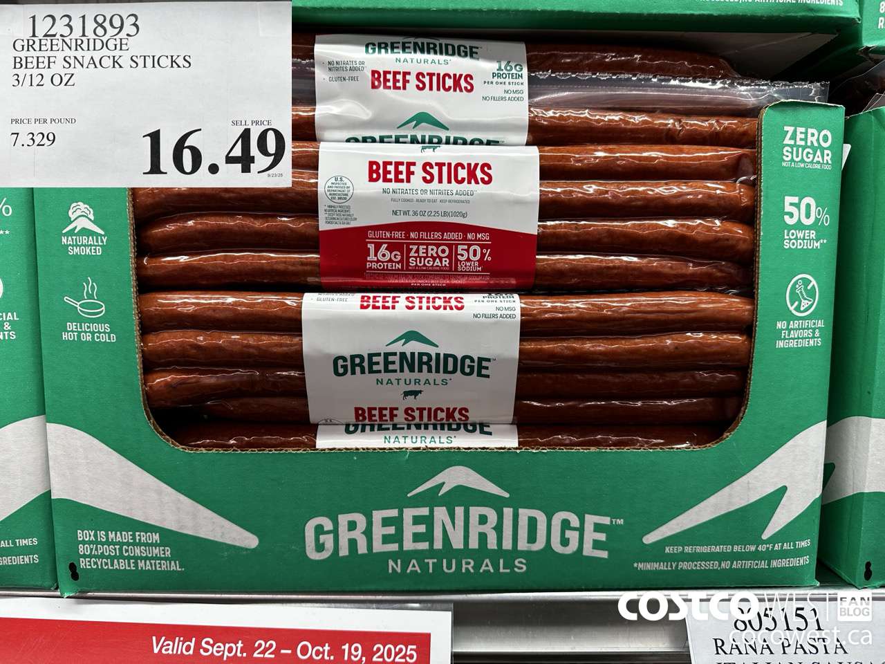 1231893 GREENRIDGE FARM BEEF SNACK STICKS 12/3 OZ $16.49