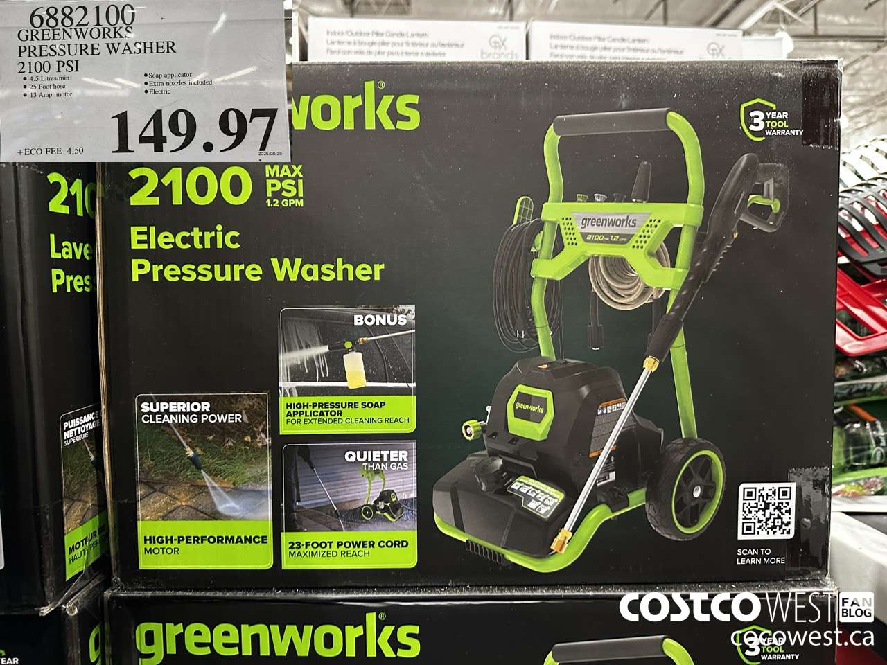 6882100 GREENWORKS PRESSURE WASHER 2100 PSI $149.97