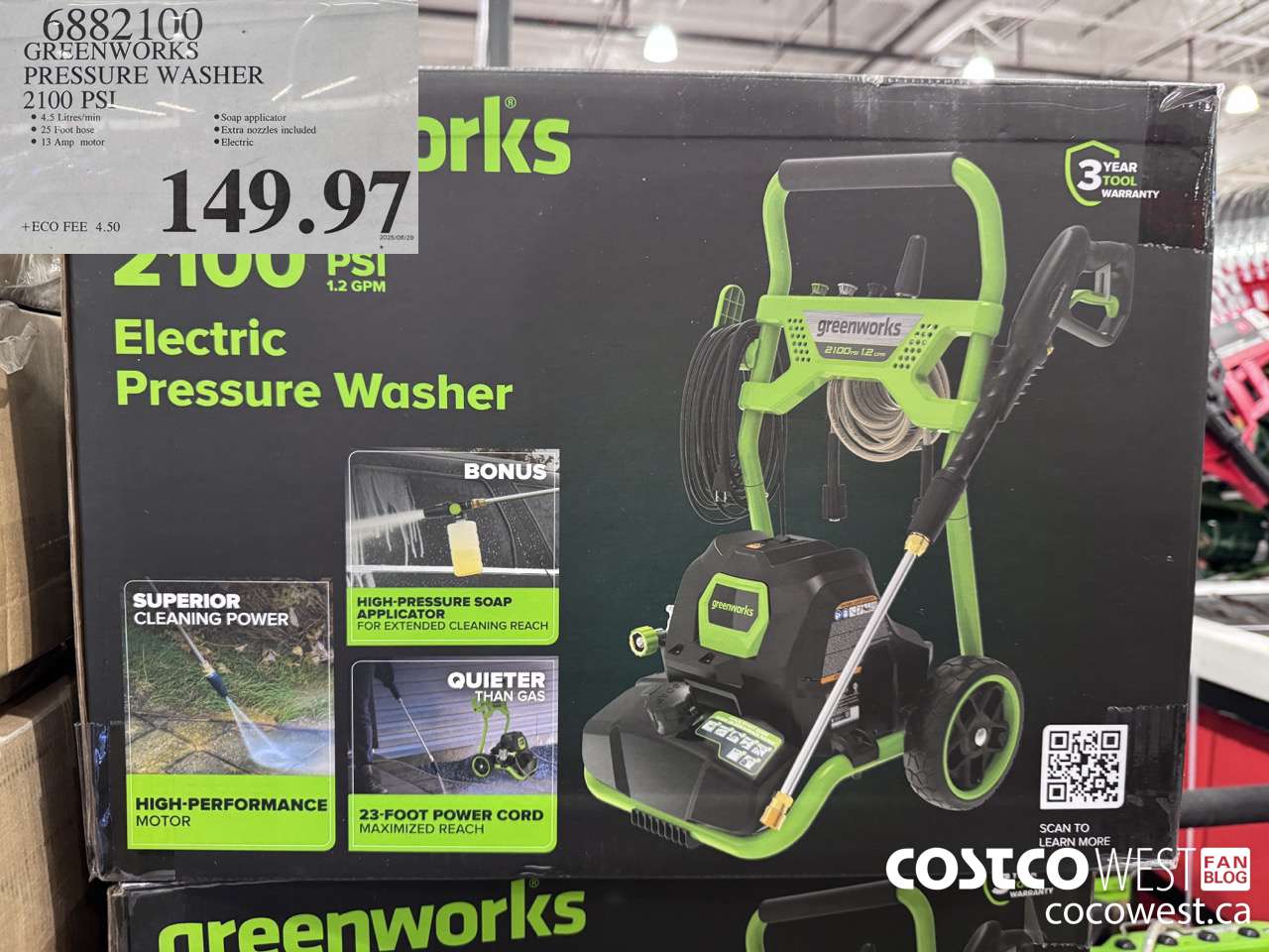 6882100 GREENWORKS PRESSURE WASHER 2100 PSI $149.97
