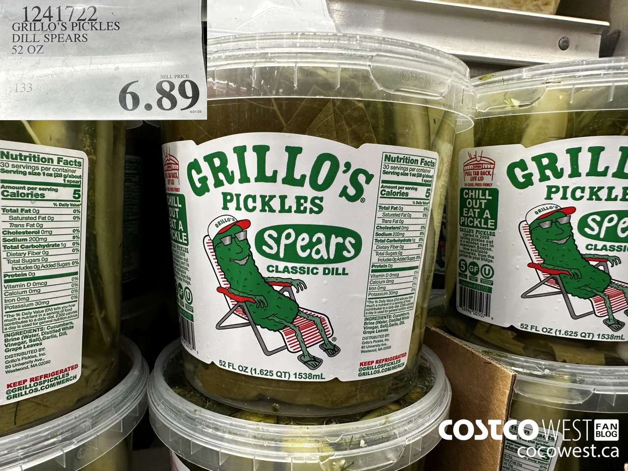 1241722 GRILLO'S PICKLES DILL SPEARS 52 OZ $6.89