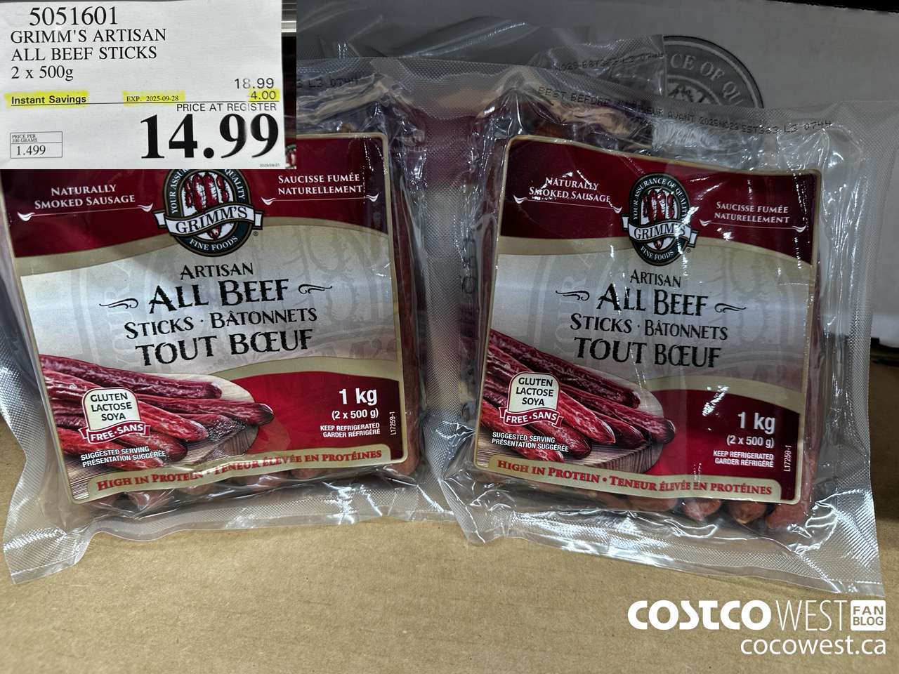 5051601 GRIMM'S ARTISAN ALL BEEF STICKS 2 x 500g ($4.00 INSTANT SAVINGS EXPIRES ON 2025-09-28) $14.99