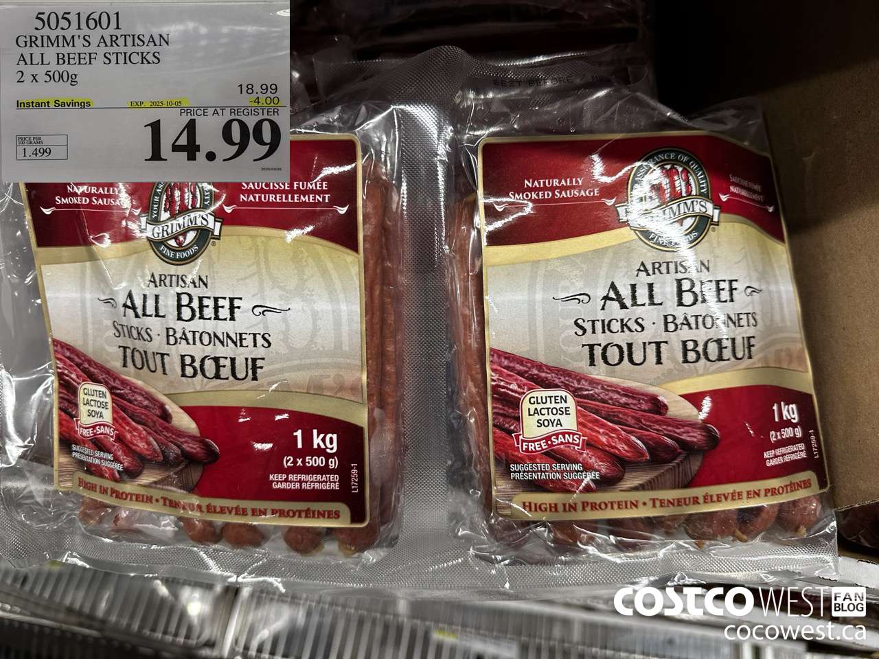 5051601 GRIMM'S ARTISAN ALL BEEF STICKS 2 x 500g ($4.00 INSTANT SAVINGS EXPIRES ON 2025-10-05) $14.99