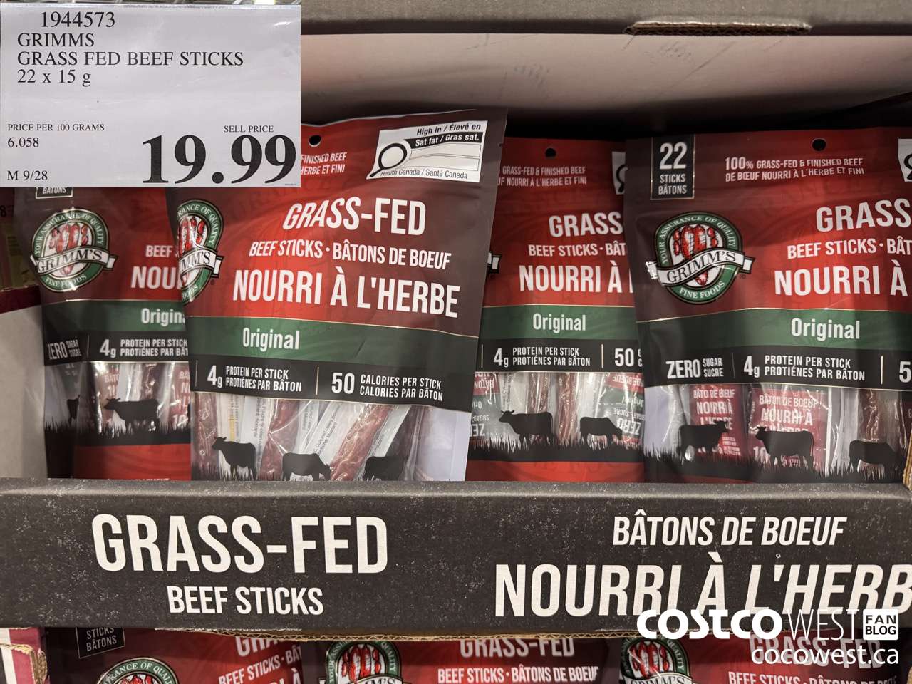 1944573 GRIMMS GRASS FED BEEF STICKS 22 X 15G $19.99