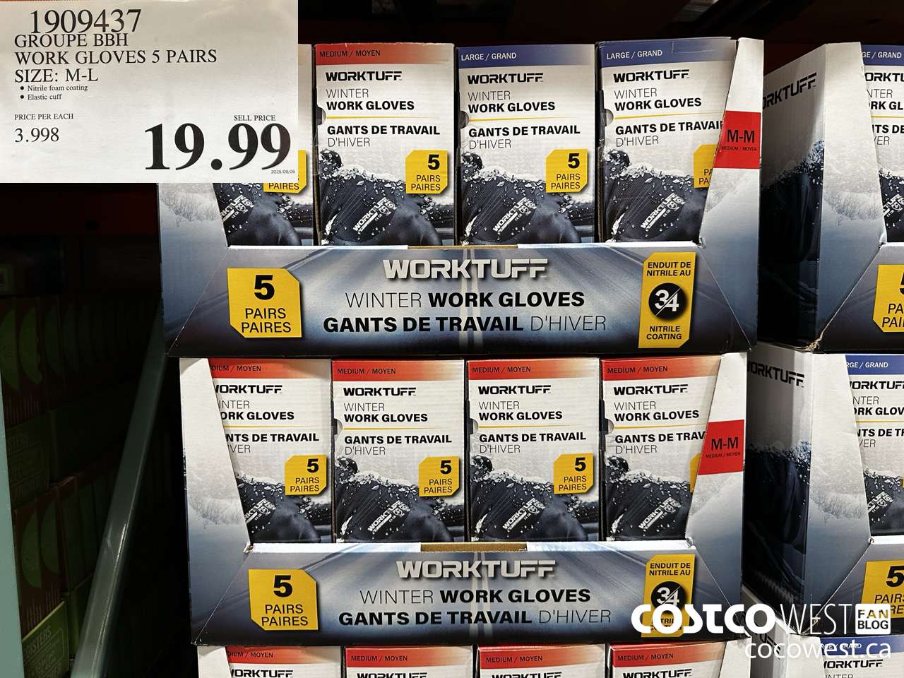 1909437 GROUPE BBH WORK GLOVES 5 PAIRS SIZE M-L $19.99