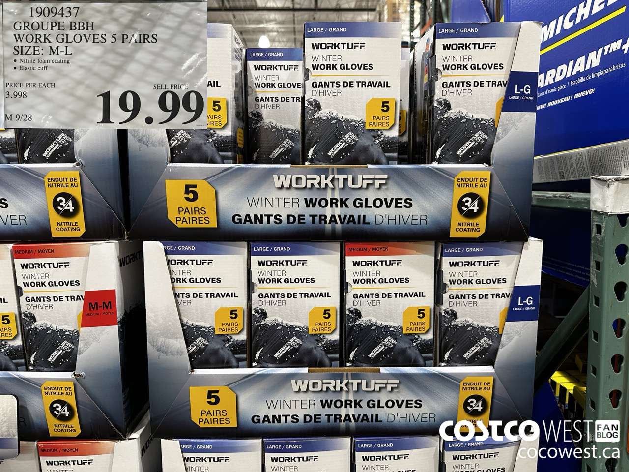 1909437 GROUPE BBH WORK GLOVES 5 PAIRS SIZE M-L $19.99