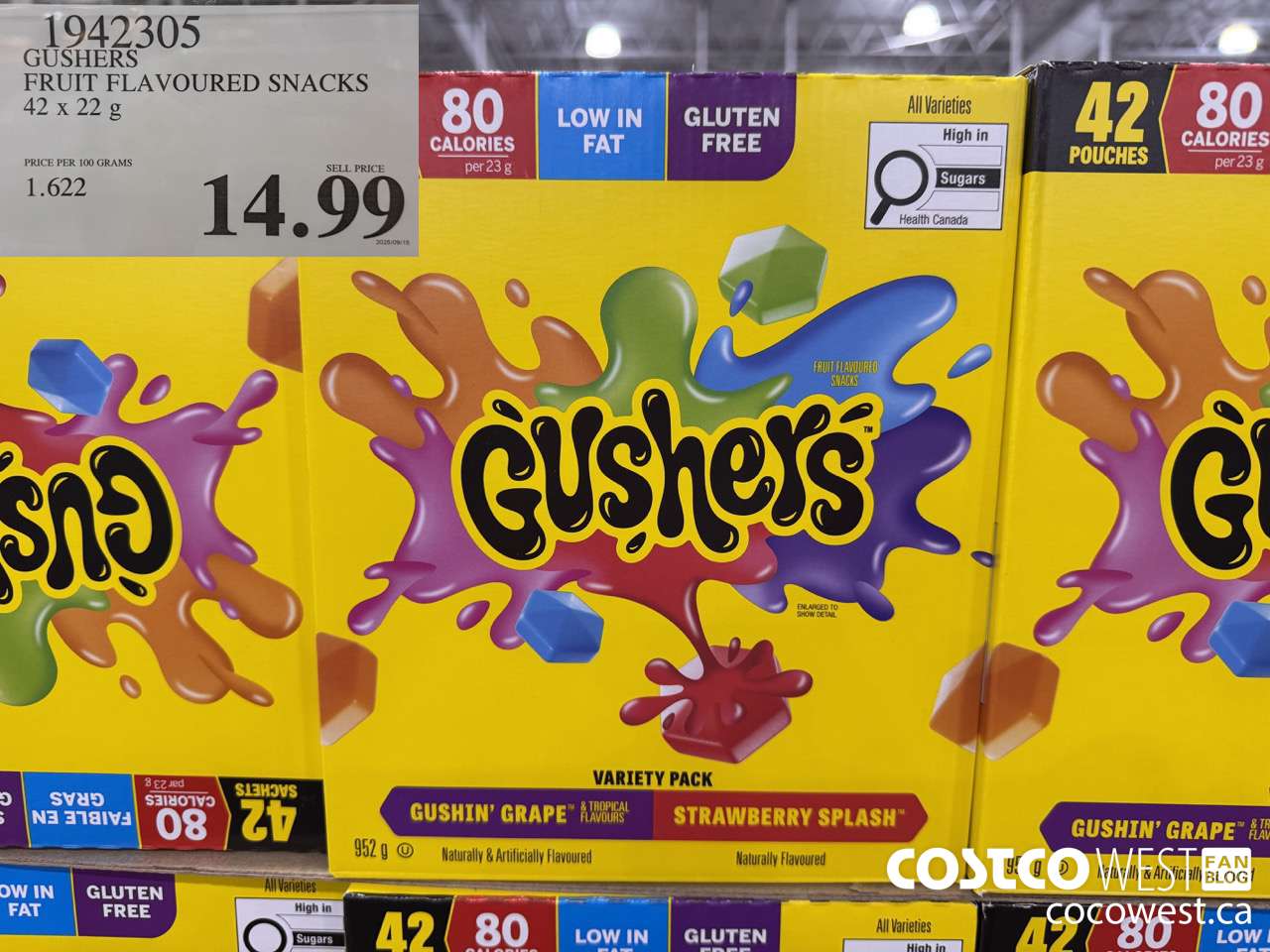1942305 GUSHERS FRUIT FLAVOURED SNACKS 42 X 22G $14.99