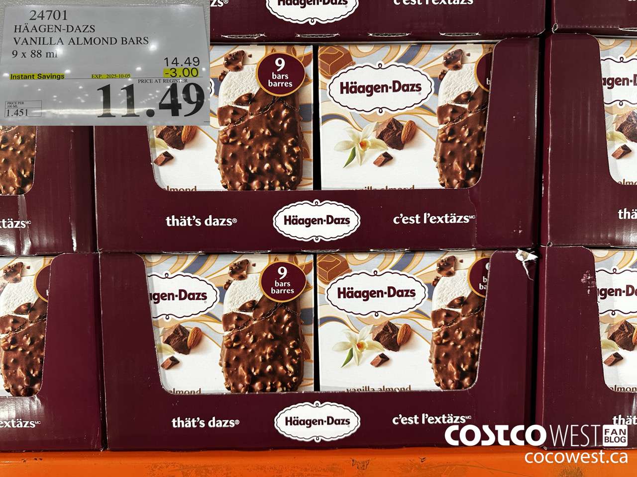 24701 HAAGEN-DAZS VANILLA ALMOND BARS 9 x 88 ml ($3.00 INSTANT SAVINGS EXPIRES ON 2025-10-05) $11.49