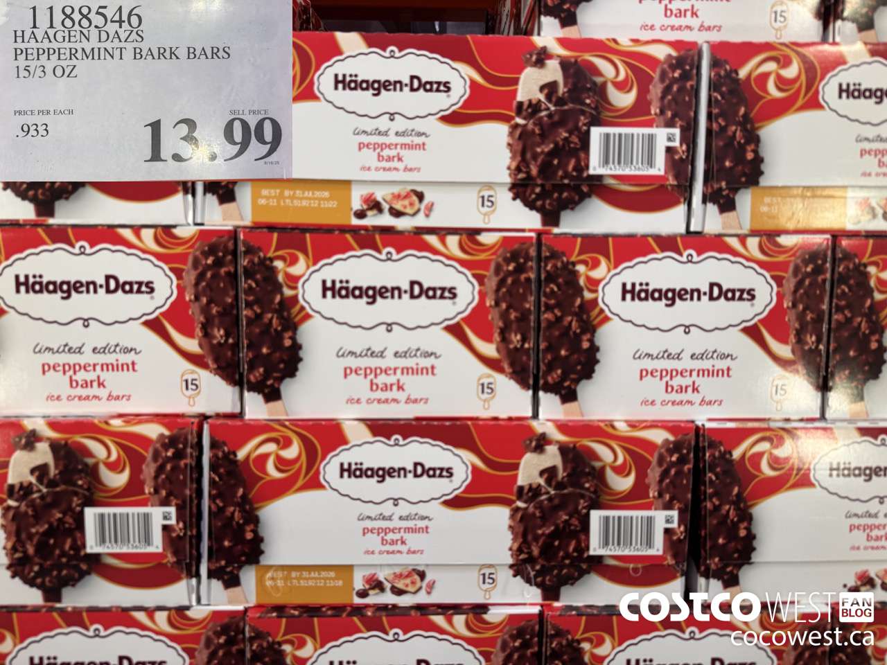 1188546 HAAGEN DAZS PEPPERMINT BARK BARS 15/3 OZ $13.99