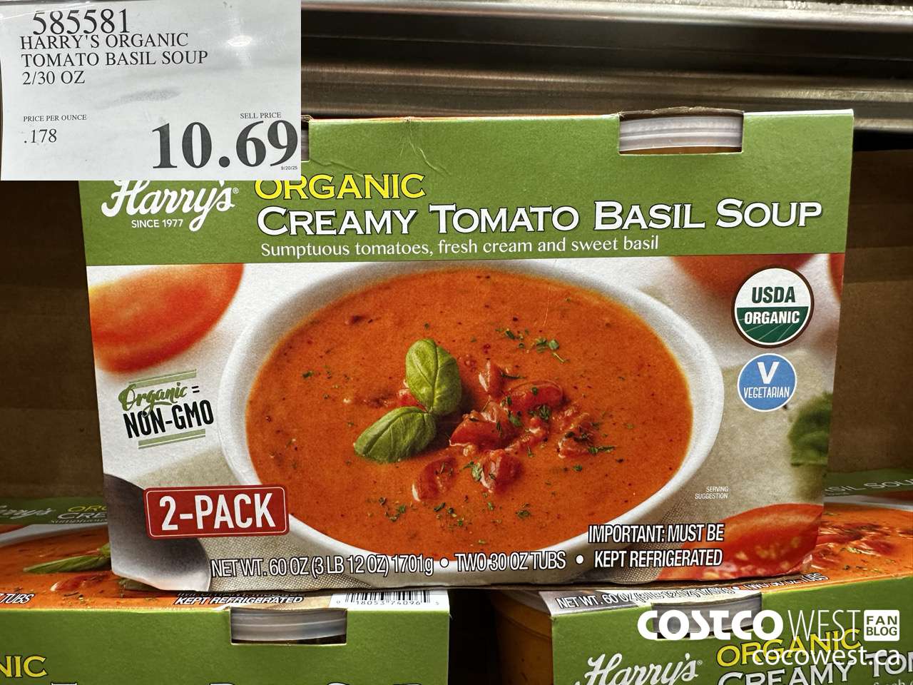 585581 HARRY'S ORGANIC TOMATO BASIL SOUP 2/30 OZ  $10.69