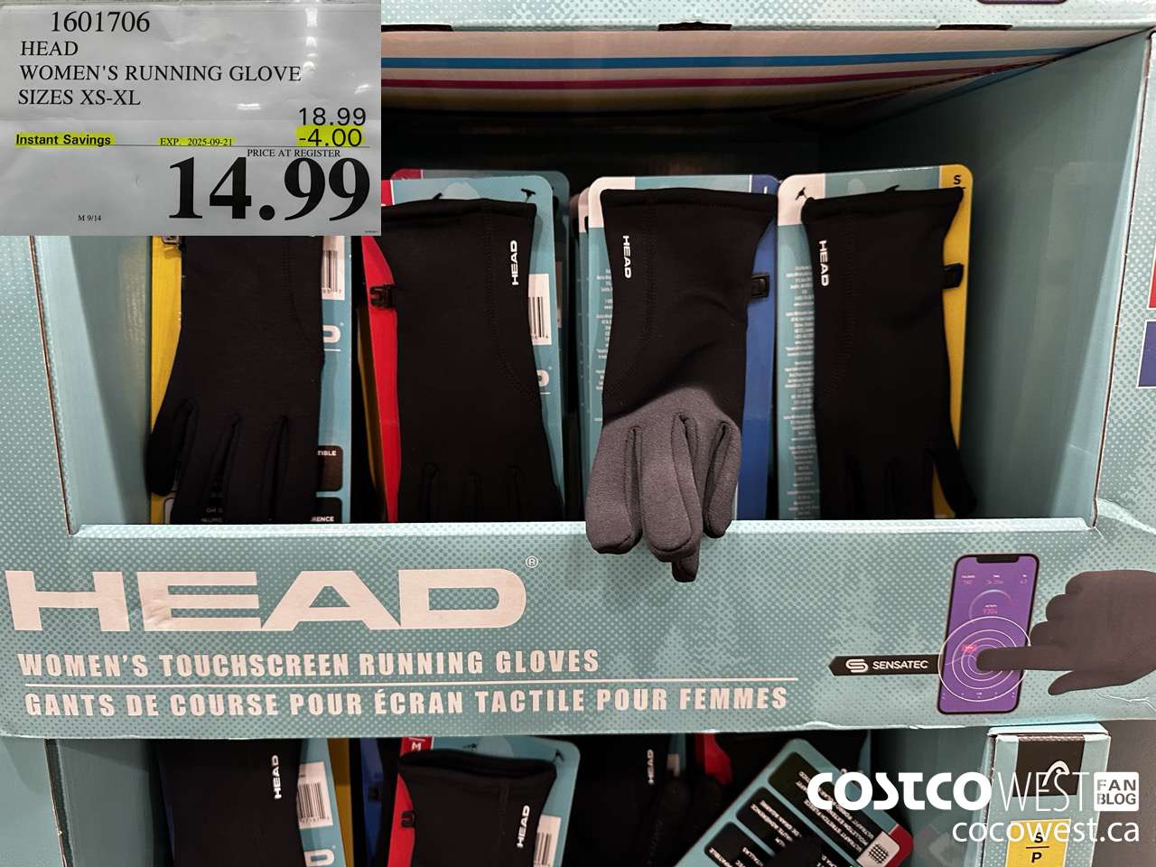 1601706 HEAD LADIES TOUCHSCREEN RUNNING GLOVE SIZES XS-XL ($4.00 INSTANT SAVINGS EXPIRES ON 2025-09-21) $14.99