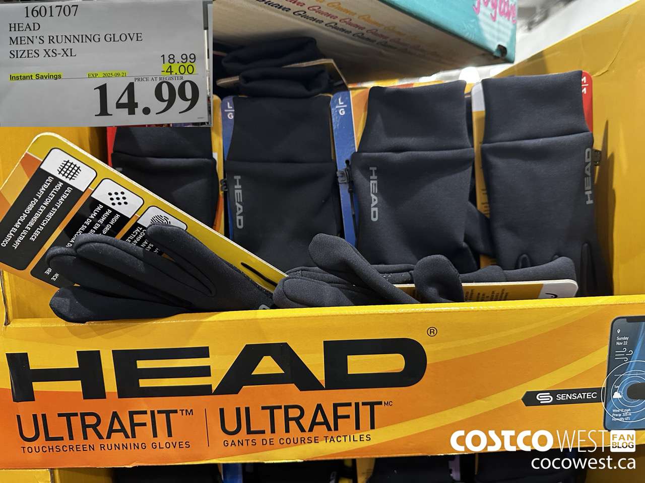 1601707 HEAD MEN'S RUNNING GLOVE SIZES XS-XL ($4.00 INSTANT SAVINGS EXPIRES ON 2025-09-21) $14.99