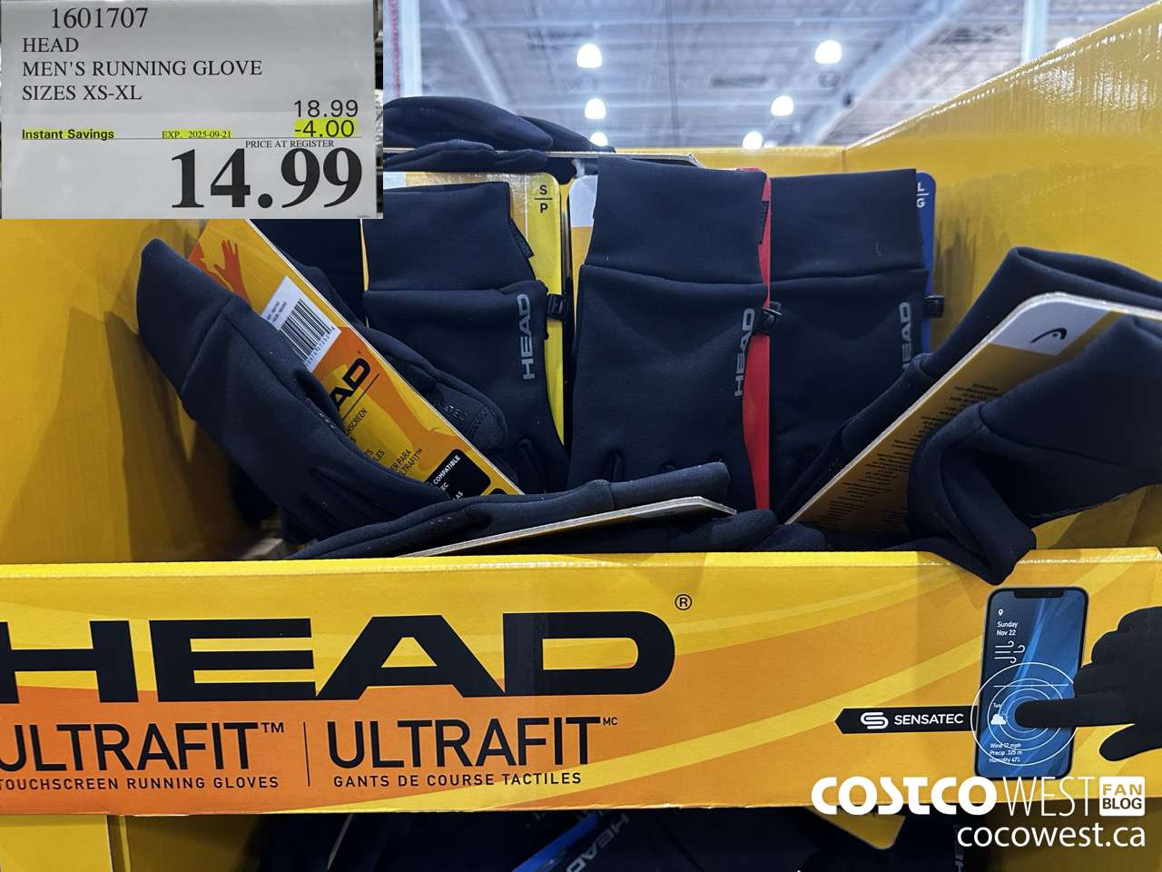 1601707 HEAD MEN'S RUNNING GLOVE SIZES XS-XL ($4.00 INSTANT SAVINGS EXPIRES ON 2025-09-21) $14.99