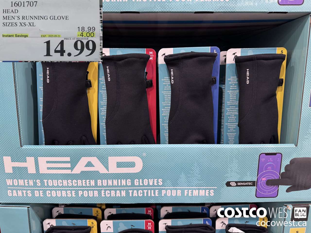 1601707 HEAD MEN'S RUNNING GLOVE SIZES XS-XL ($4.00 INSTANT SAVINGS EXPIRES ON 2025-09-21) $14.99