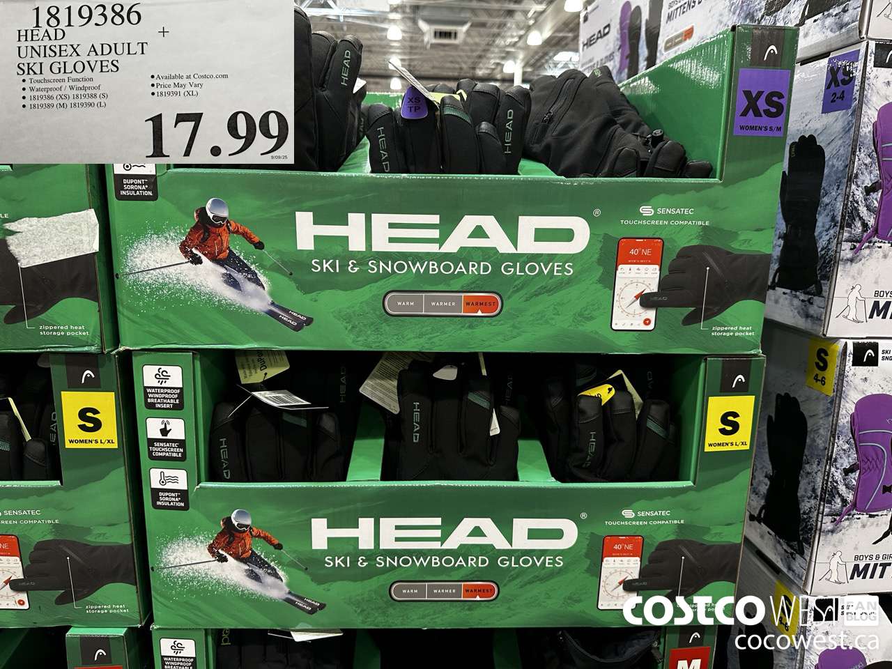 1819386 HEAD UNISEX ADULT SKI GLOVES $17.99