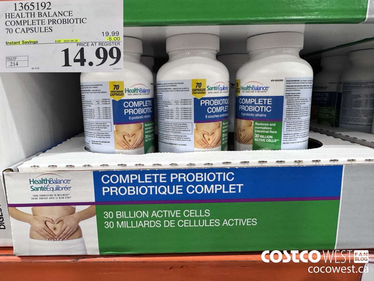 1365192 HEALTH BALANCE COMPLETE PROBIOTIC 70 CAPSULES ($5.00 INSTANT SAVINGS EXPIRES ON 2025-09-28) $14.99