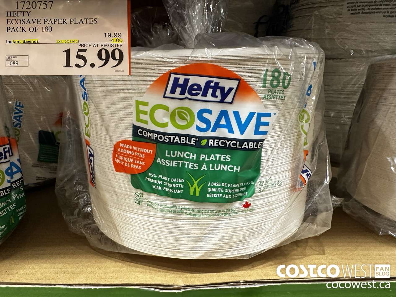 1720757 HEFTY ECOSAVE PAPER PLATES PACK OF 180 ($4.00 INSTANT SAVINGS EXPIRES ON 2025-09-21) $15.99