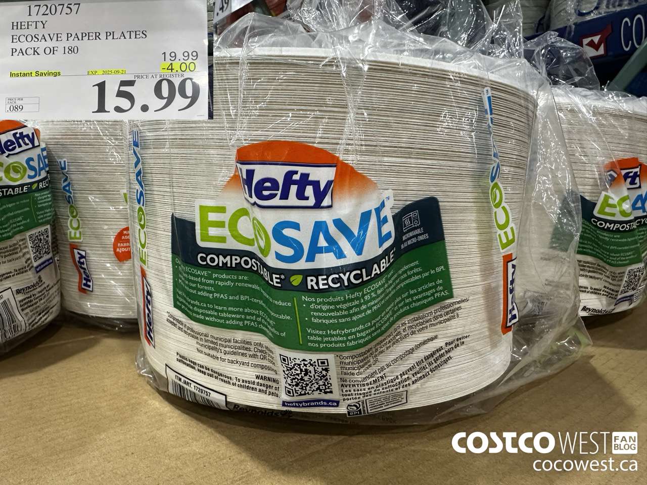 1720757 HEFTY ECOSAVE PAPER PLATES PACK OF 180 ($4.00 INSTANT SAVINGS EXPIRES ON 2025-09-21) $15.99