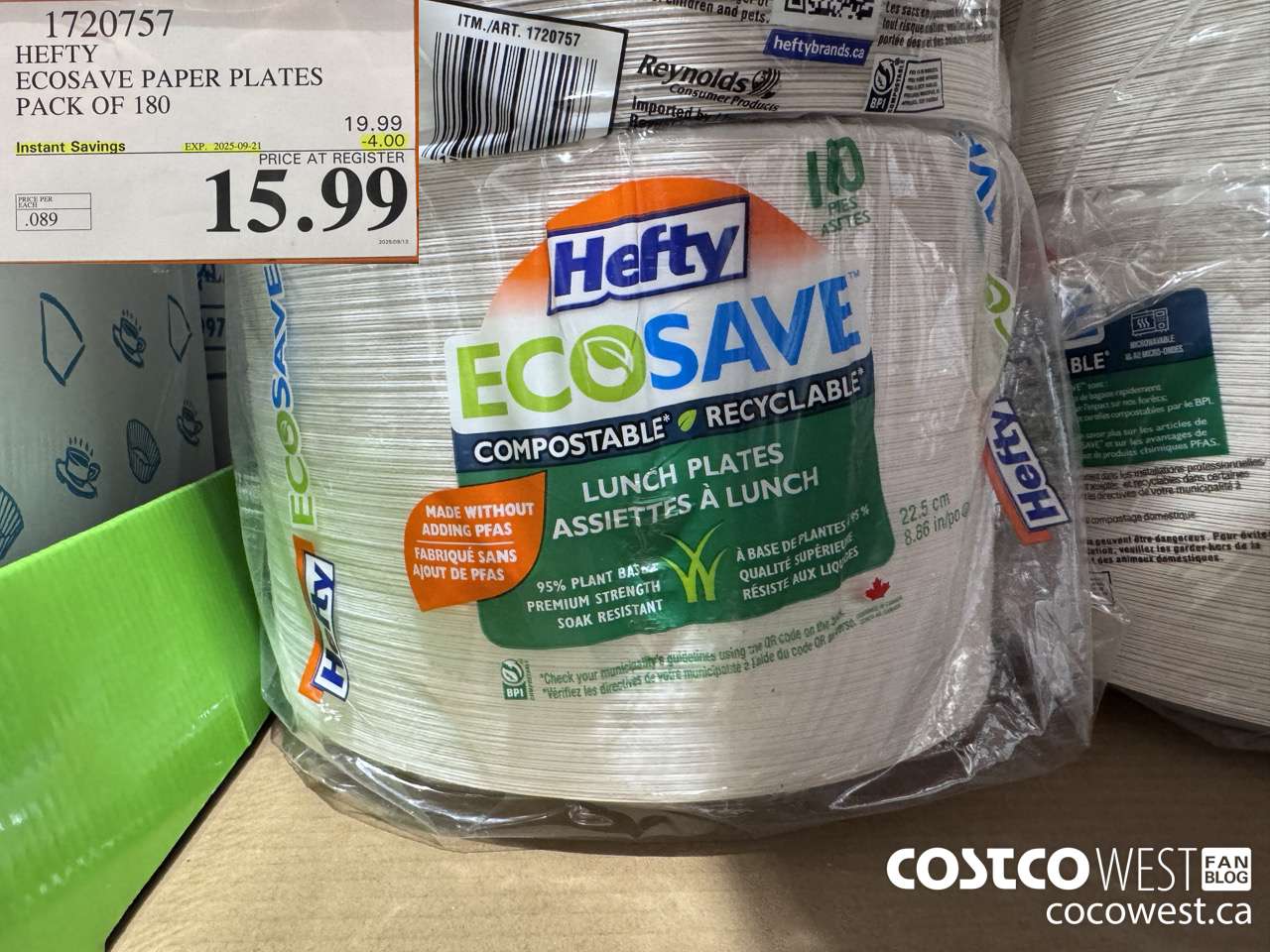 1720757 HEFTY ECOSAVE PAPER PLATES PACK OF 180 ($4.00 INSTANT SAVINGS EXPIRES ON 2025-09-21) $15.99