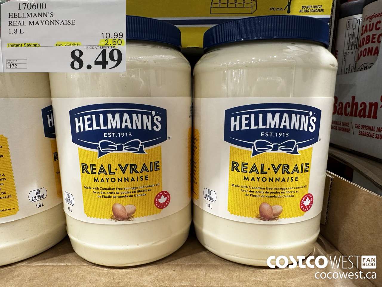 170600 HELLMANN'S REGULAR MAYONNAISE 1.8 L ($2.50 INSTANT SAVINGS EXPIRES ON 2025-09-14) $8.49