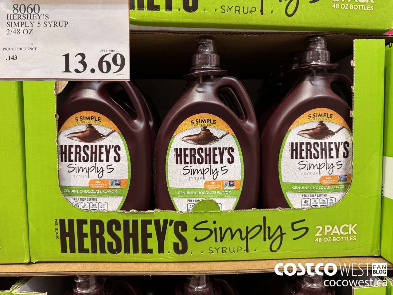 8060 HERSHEY'S SIMPLY 5 SYRUP 2/48 OZ $13.69