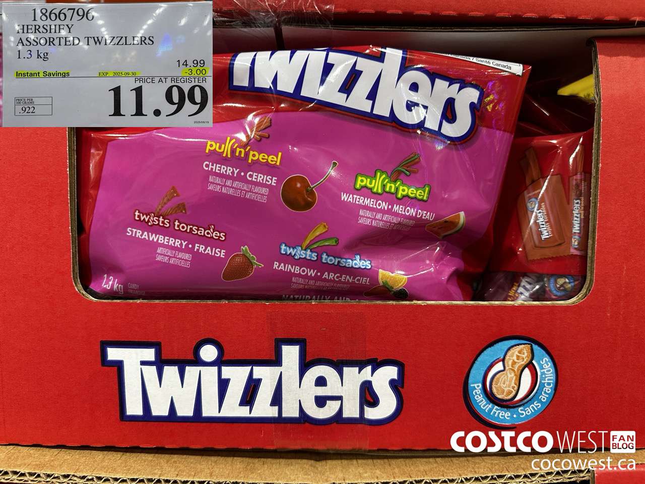 1866796 HERSHEY ASSORTED TWIZZLERS 1.3KG ($3.00 INSTANT SAVINGS EXPIRES ON 2025-09-30) $11.99