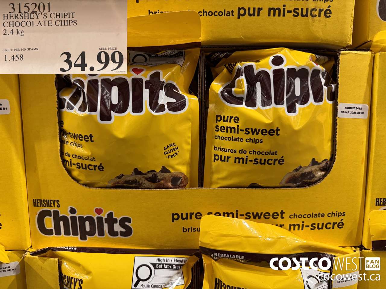 315201 HERSHEY CHIPITS CHOCOLATE CHIPS 2.4 KG $34.99