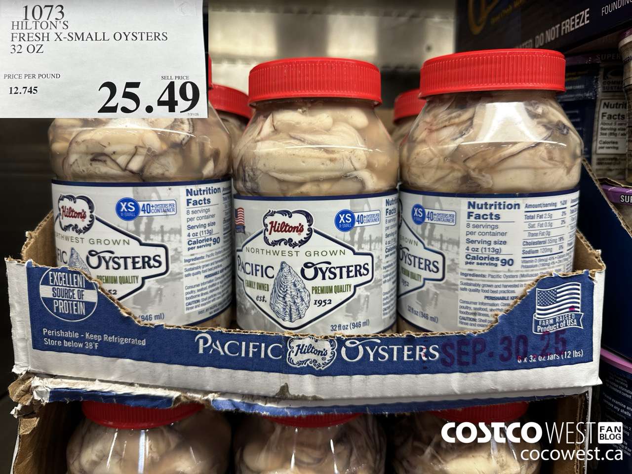 1073 HILTON'S FRESH X-SMALL OYSTERS 32 OZ $25.49