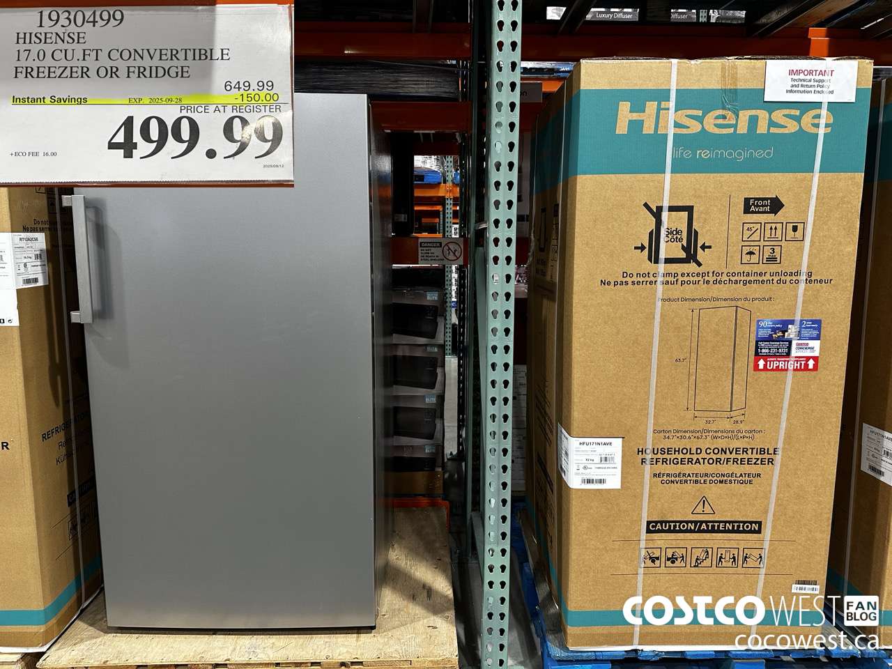 1930499 HISENSE 17.0 CUFT CONVERTIBLE FREEZER OR FRIDGE ($150.00 INSTANT SAVINGS EXPIRES ON 2025-09-28) $499.99