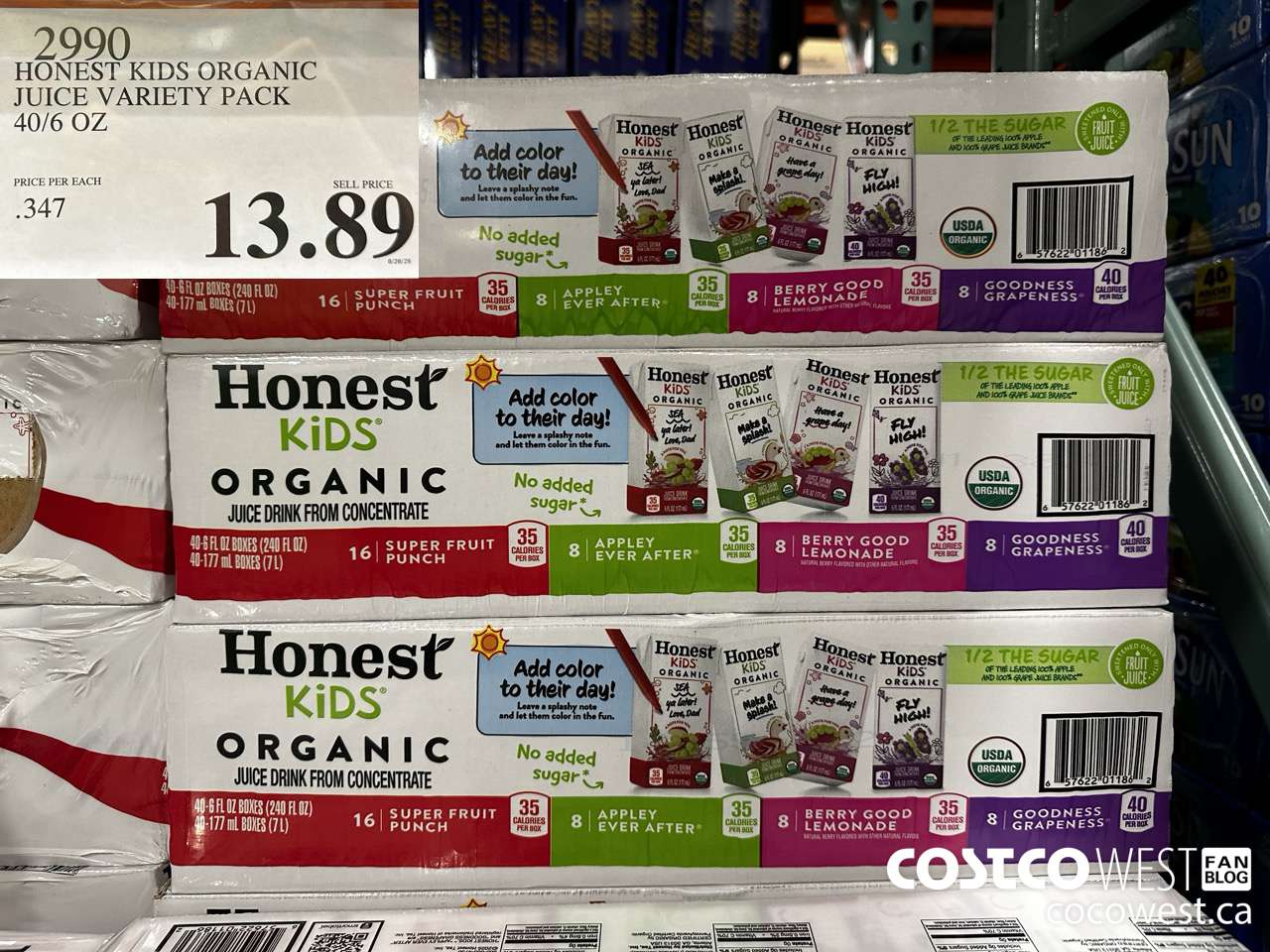 2990 HONEST KIDS ORGANIC JUICE VARIETY PACK 40/6 OZ $13.89