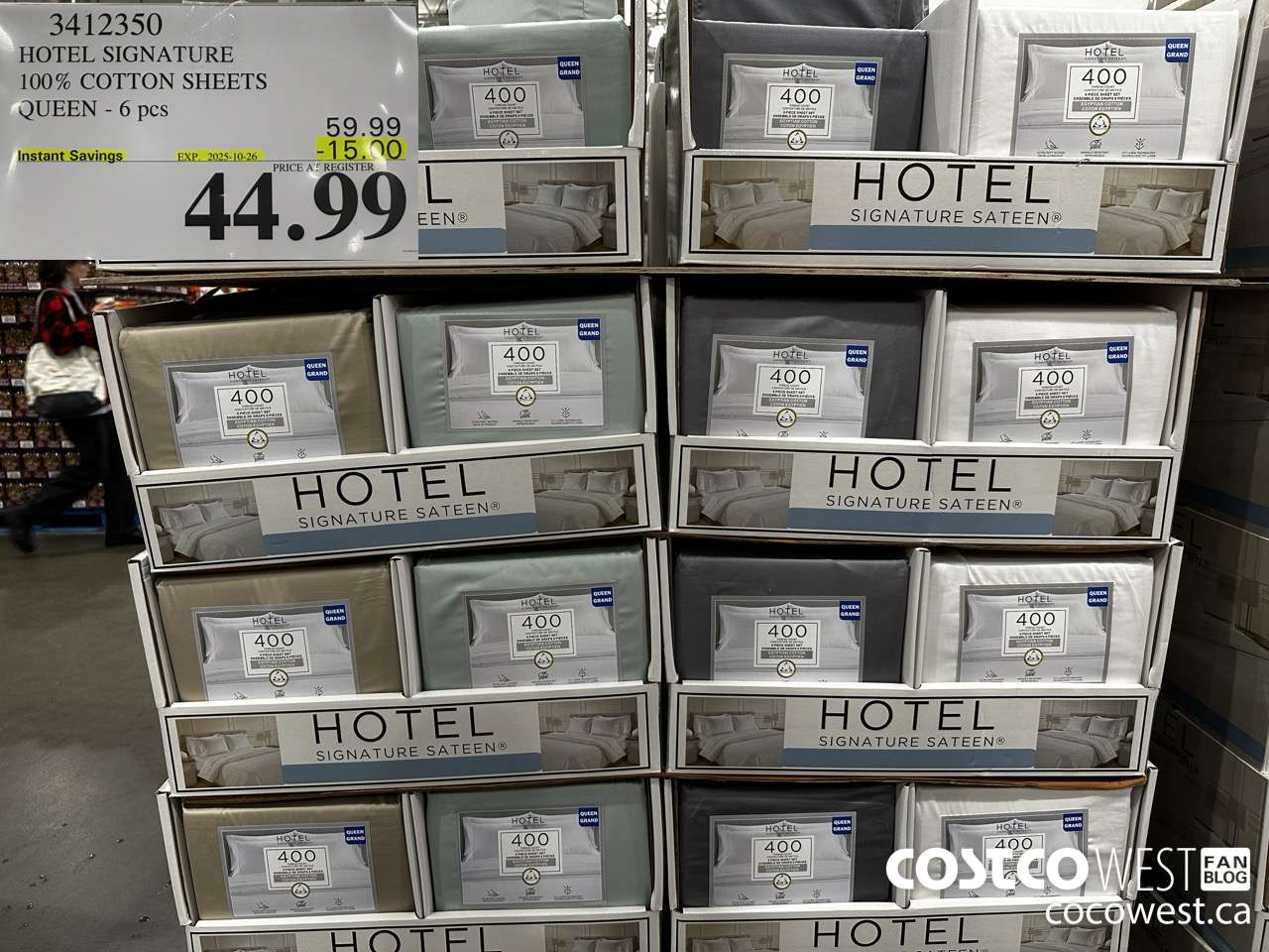 3412350 HOTEL SIGNATURE 400TC COTTON SHEETS QUEEN 6PC ($15.00 INSTANT SAVINGS EXPIRES ON 2025-10-26) $44.99