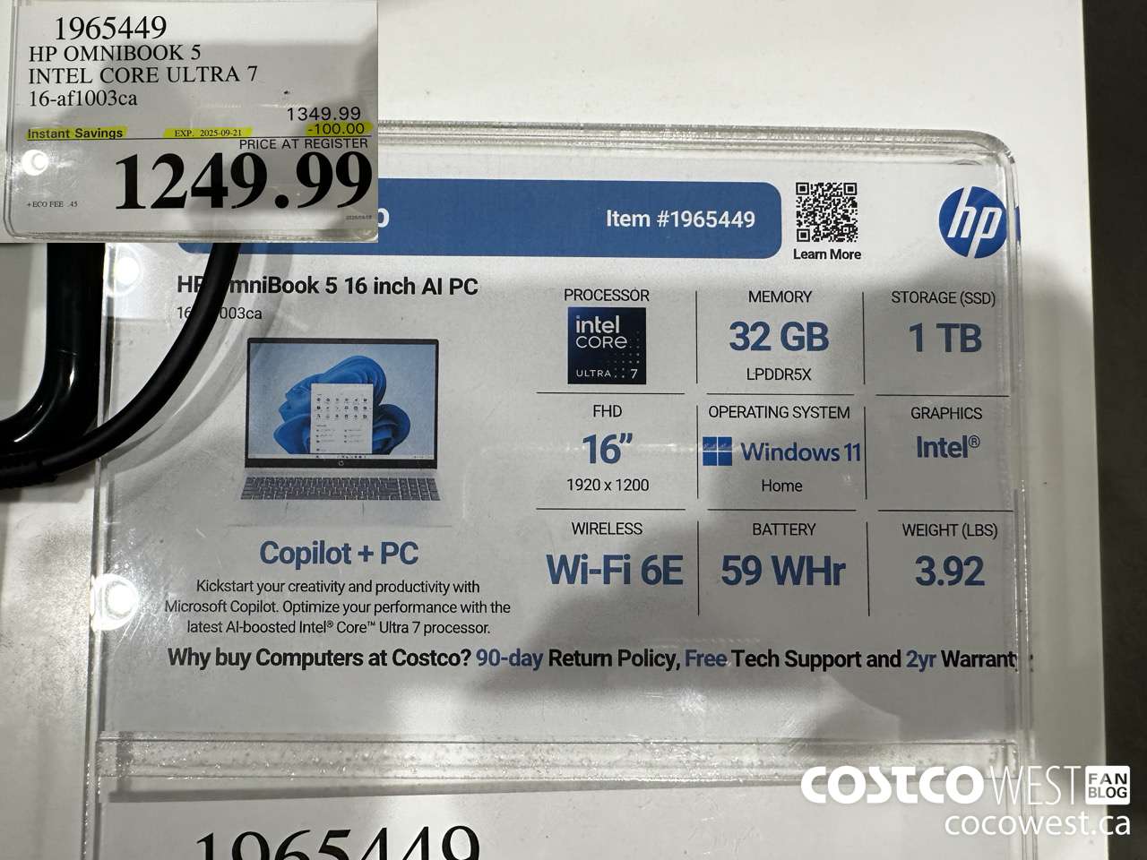 1965449 HP OMNIBOOK 5 INTEL CORE ULTRA 7 16-AF1003CA ($100.00 INSTANT SAVINGS EXPIRES ON 2025-09-21) $1249.99