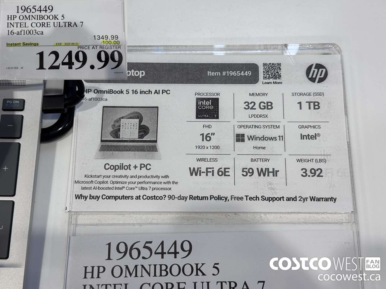 1965449 HP OMNIBOOK 5 INTEL CORE ULTRA 7 16-AF1003CA ($100.00 INSTANT SAVINGS EXPIRES ON 2025-09-21) $1249.99