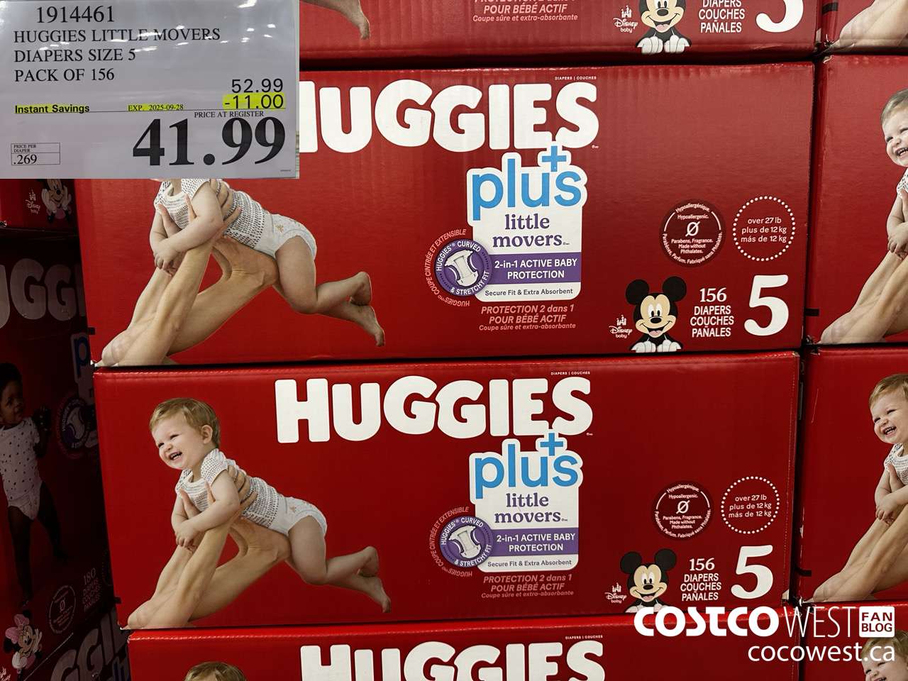 1914461 HUGGIES LITTLE MOVERS DIAPERS SIZE 5 PACK OF 156 ($11.00 INSTANT SAVINGS EXPIRES ON 2025-09-28) $41.99