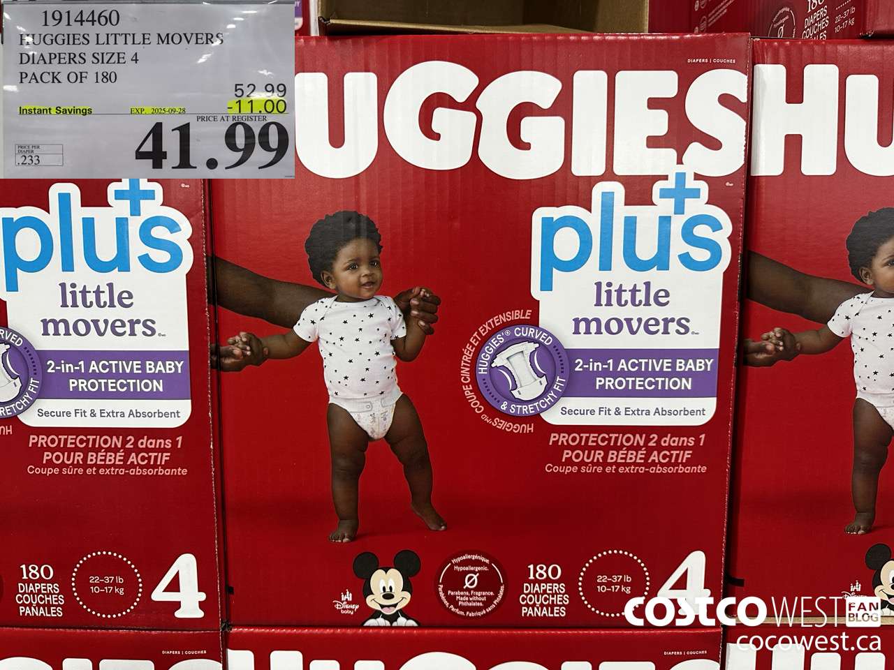 1914460 HUGGIES LITTLE MOVERS DIAPER SIZE 4 PACK OF 180 ($11.00 INSTANT SAVINGS EXPIRES ON 2025-09-28) $41.99